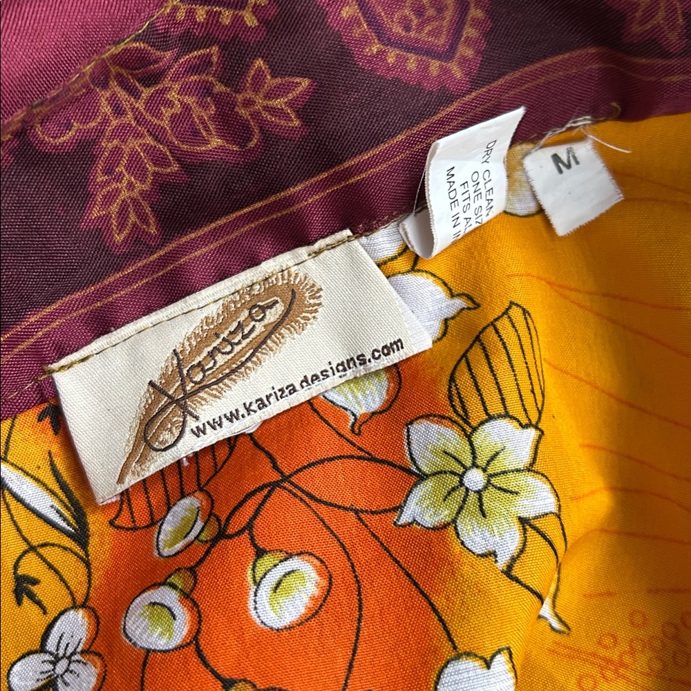 Two-Tone Asymmetrical Wrap Skirt in Burgundy and Mustard Floral - Picture 7 of 8